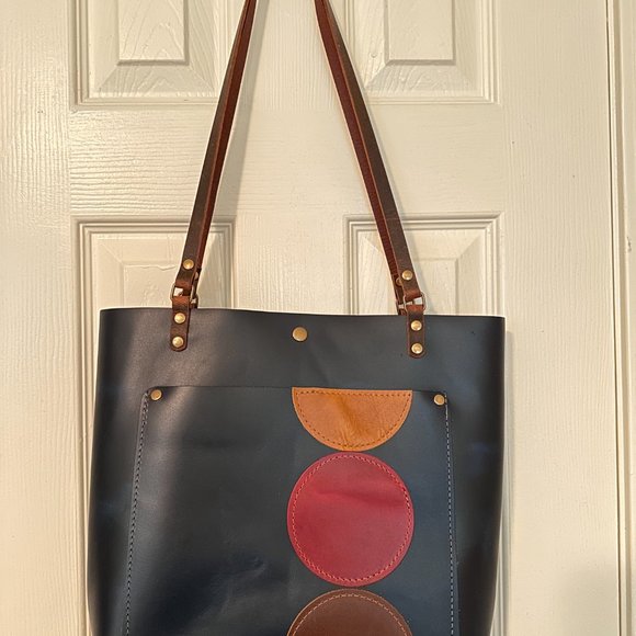 Beautiful Handmade Blue Leather Tote - Picture 4 of 5